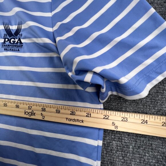 Ralph Lauren RLX Short Sleeve Polo Blue White Striped Medium VALHALLA 2014 - Picture 5 of 11